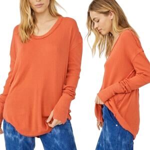 Free People We the Free Colby Knit Long Sleeve Top Scoopneck Recycled Cotton M